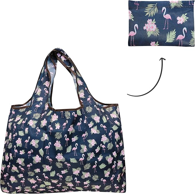 allydrew Large Foldable Tote Nylon Reusable Grocery Bags, 6 Pack
