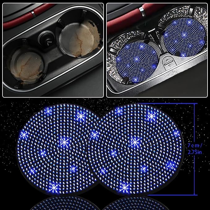NBTEPEM 30 Pcs Blue Bling Car Accessories Set for Women, Blue Steering Wheel Cover Set, Bling Console Cover, Seat Belt Cushion, Shift Knob Cushion, Cup Coaster, Rhinestone Car Hanging Accessories