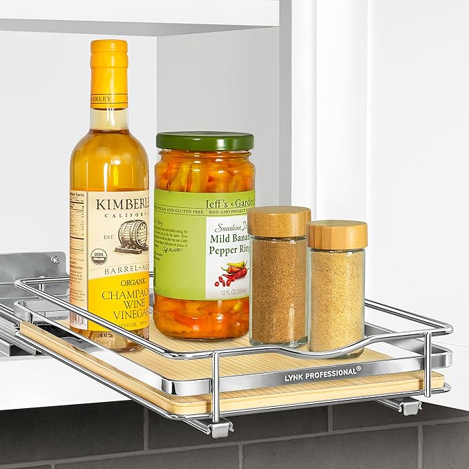 LYNK PROFESSIONAL® Élite™ Pull Out Spice Organization for Cabinets - 8-3/8 inch Wide – Spice Rack for Inside Cabinets – Wood/