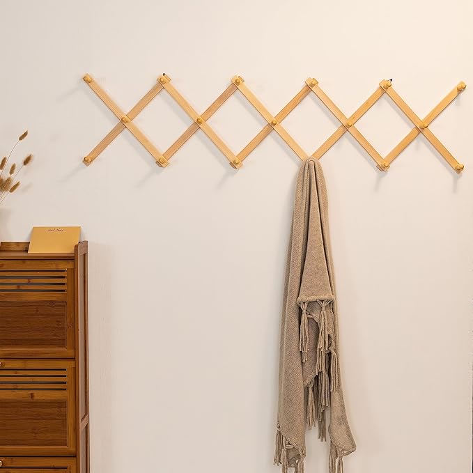 SKOLOO Hat Rack for Wall with 17 Hooks, Solid Wooden, Modern, Expandable Coat Rack Wall Mount for Coats, Hats, Bags, Baseball