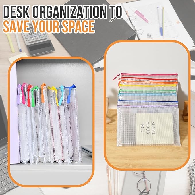 24pcs Mesh Zipper Pouch Bags, 12 Colors Extra Large 12PCS A3 and 12pcs A4, Puzzle Bag for Organizing, Classroom Must Have Sto