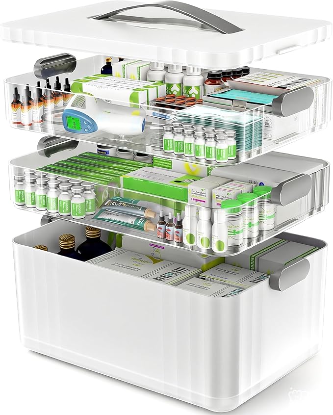 ARSTPEOE 3-Tier Medicine Organizer - Portable Medicine Cabinet with Plastic Handle, Multipurpose Medical Box, Pill Organizer,