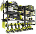 KAFAHOM Power Tool Organizer Wall Mount, 4-Tier Drill Holder for Cordless Tools, 2-Pack Set, Garage Storage Rack with Side Ho