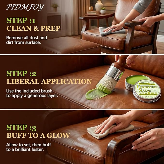 Furniture & Leather Repair Salve with Brush, Wood, Vinyl, Leather, Polisher, Cleaner and Conditioner for Furniture, Saddle, M