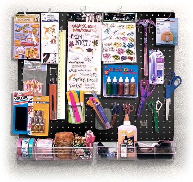 Azar Displays 900945-BLK The DIY Multi-purpose 70-piece Pegboard Wall Organizer Kit with Two Panels and Accessory Assortment,