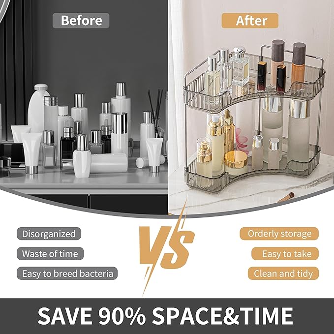 YCIA&DONE Corner Bathroom Counter Organizer, Makeup Organizer for Vanity, Skincare Cosmetic Perfume Tray, Corner Countertop S