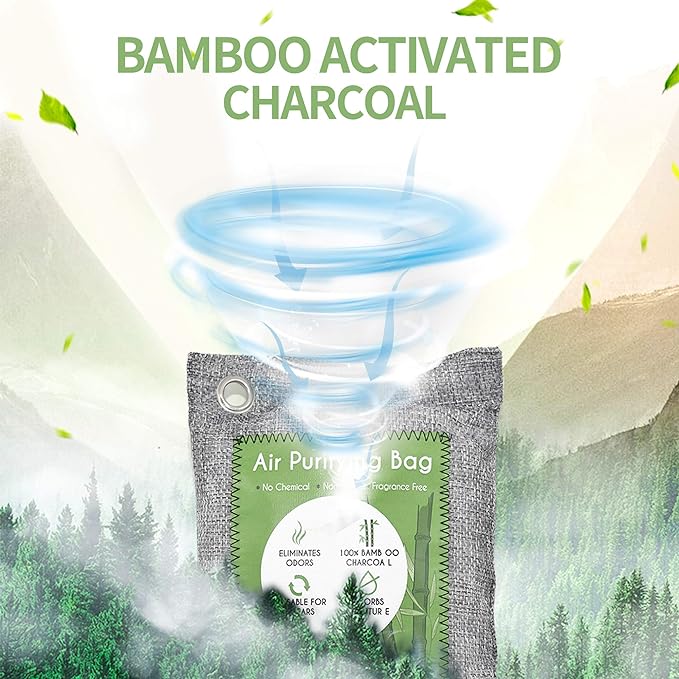8 Pack Bamboo Charcoal Air Purifying Bag, Activated Charcoal Bags Odor Absorber, Moisture Absorber, Natural Car Air