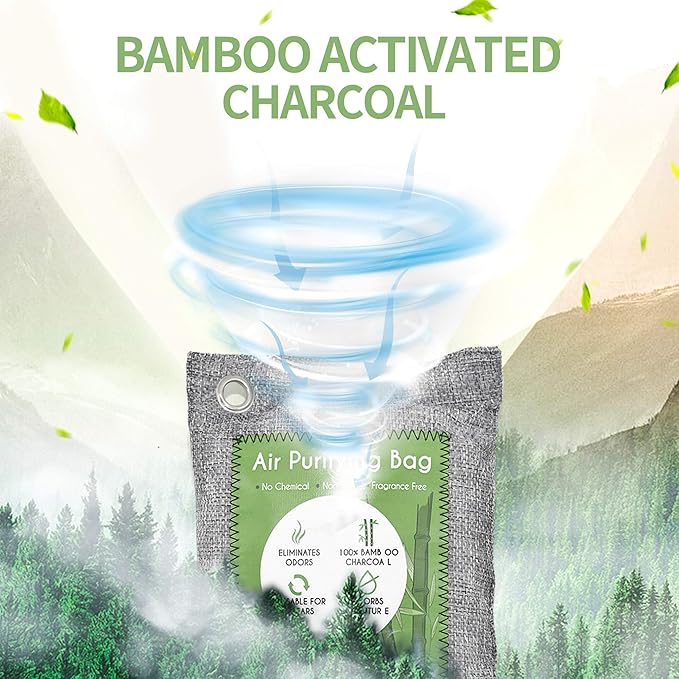 12 Pack Bamboo Charcoal Air Purifying Bag, Activated Charcoal Bags Odor Absorber, Moisture Absorber, Natural Car Air