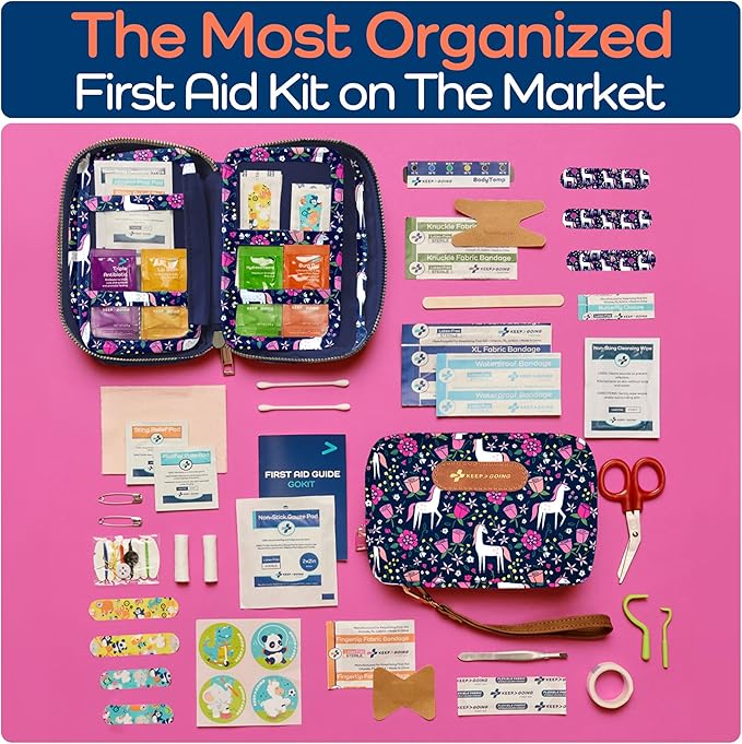 KeepGoing Travel First Aid Kit for Kids – 130 Pc. for Car, Home, Purse, Diaper Bag & Backpack with Latex-Free Bandages - Mini