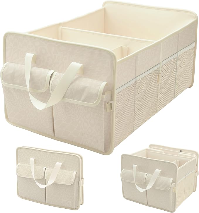 Sturdy Car Trunk Organizer - Large Capacity Trunk Organizer for SUVs & Sedans, Hard-Shell One-Piece Design with Cute Print,