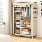 Calmootey Portable Closet Organizers, Clothing Storage, Wardrobe with 6 Shelves and Hanging Rod, Non-Woven Fabric Cover with 