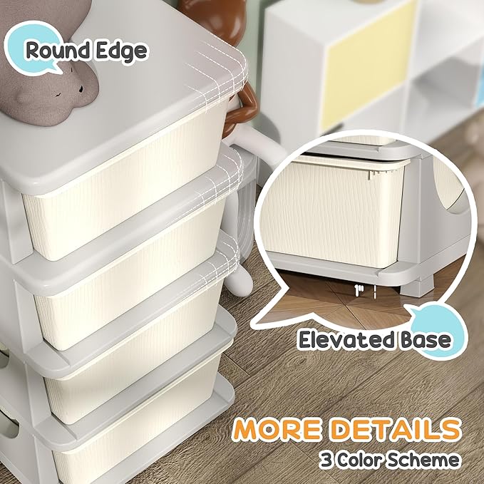 Qaba 4 Tier Kids Storage Unit, Toy Organizers and Storage with 4 Drawer Chest for Kids Bedroom Nursery Kindergarten Living Ro