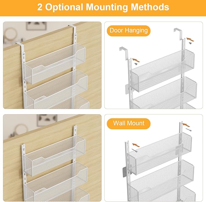 VyGrow Over the Door Storage Organizer with 3 Tier Mesh Baskets 2 Hanging Rods, 2 Mounting Options, Heavy Duty Clothes Hanger