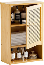HITNET Bathroom Wall Cabinet, Rattan Medicine Cabinet, Bamboo Hanging Storage Organizer Over The Toilet with Adjustable Shelf
