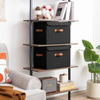 GRANNY SAYS Black Storage Bins with Lids, Decorative Storage Boxes with PU Handles, Linen Closet Organizer, Storage Baskets f