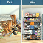 Kottwca 3 Row 10 Tier Large Shoe Rack Organizer for Closet Entryway, 60-65 Pair Shoe Boot Storage Rack, Metal Shoe Shelf Tall