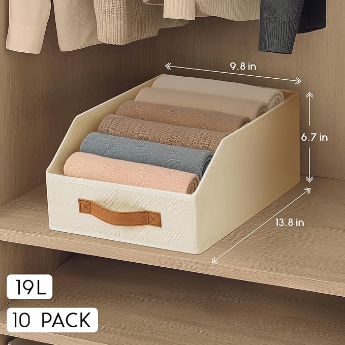 Homsorout Fabric Storage Bins for Organizing - 10 Pack Large Trapezoid Collapsible Storage Bins with Front Handle, Closet Org