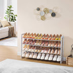 FAVOOSTY 4-Tier Expandable Shoe Rack, Adjustable Shoe Shelf Storage Organizer Space Saving Metal Free Standing Shoe Rack for 