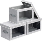 Homsorout Storage Boxes with Lids - 3 Pack Fabric Clear Window Storage Bins, Collapsible Storage Bins with Lids, Linen Closet