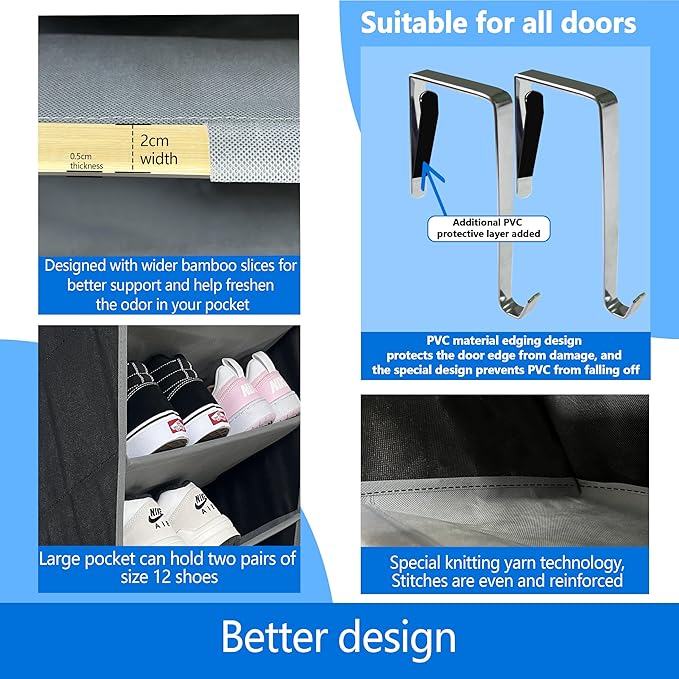 shoe organizer,70 Pounds Large Capacity,20-30-Pair over the door shoe organizer,10 Tiers shoe rack for closet,New upgrade Ant