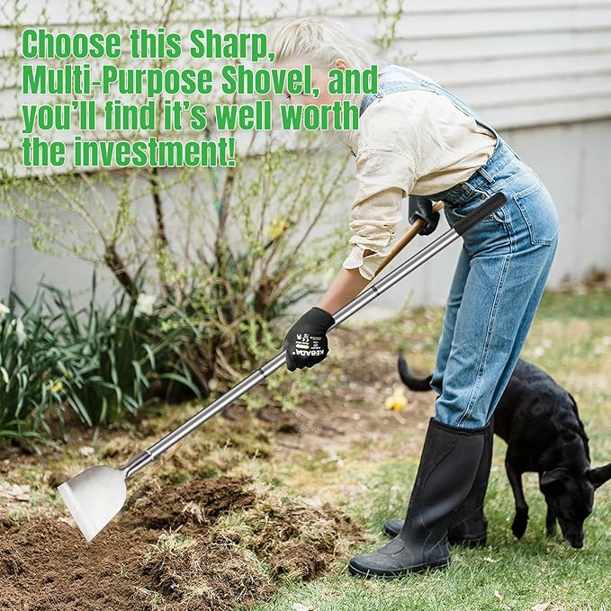 Snow Shovel for Driveway, Ice Scraper, Floor Scraper Long Handle, Garden Shovel Heavy Duty with Flat Head, Weed Scraper, Sod Cutter Remover Tool for Lawn Edger, Edging Shovels for Landscaping,