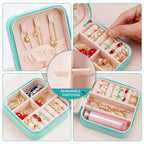 Neveika Portable Travel Mini Jewelry Box Leather Jewellery Ring Organizer Case Storage Gift Box Girls Women (4pcs blue).