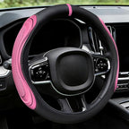 XCBYT Steering Wheel Cover - Pink Leather Steering Wheel Wrap Great Grip with 3D Honeycomb Quick and Effortless Installation 