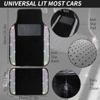 NBTEPEM Bling Car Floor Mats Full Set and Steering Wheel Cover, Universal Fit Most Cars, 4 pcs Sparkle Glitter Diamond Carpet, 5 pcs Bling Car Accessories Set for Women (Multicolor Diamond)