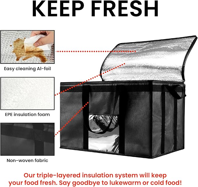 NZ home Insulated Bags for Food Delivery (3XL) Grocery Shopping Cooler Bag, Pizza Delivery, Hot & Cold Catering Tote, Reusable, Foldable & Heavy Duty (Green)