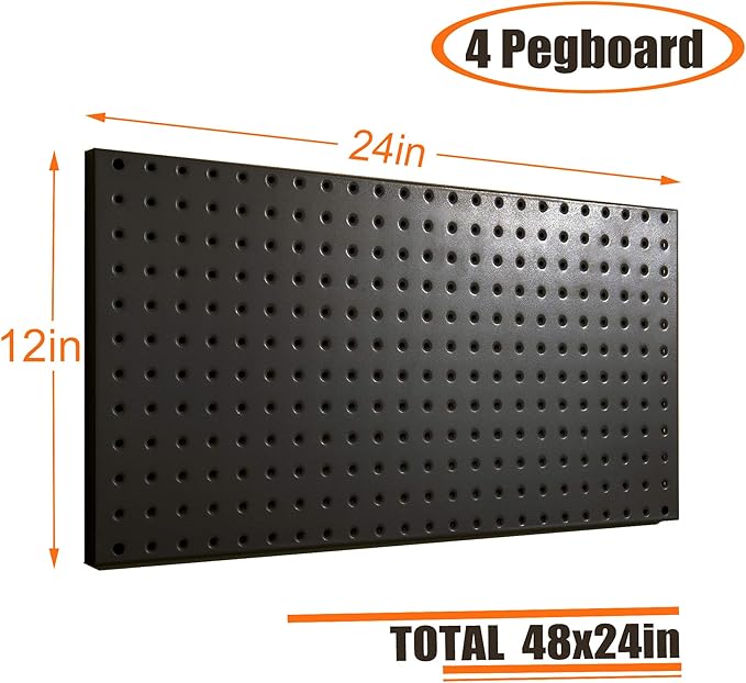 Wallmaster Pegboard Organizer Garage Storage - 48pcs Pegboard Hooks Set, Pegboard Tool Organizer with 48x24 Inch Steel Peg Bo