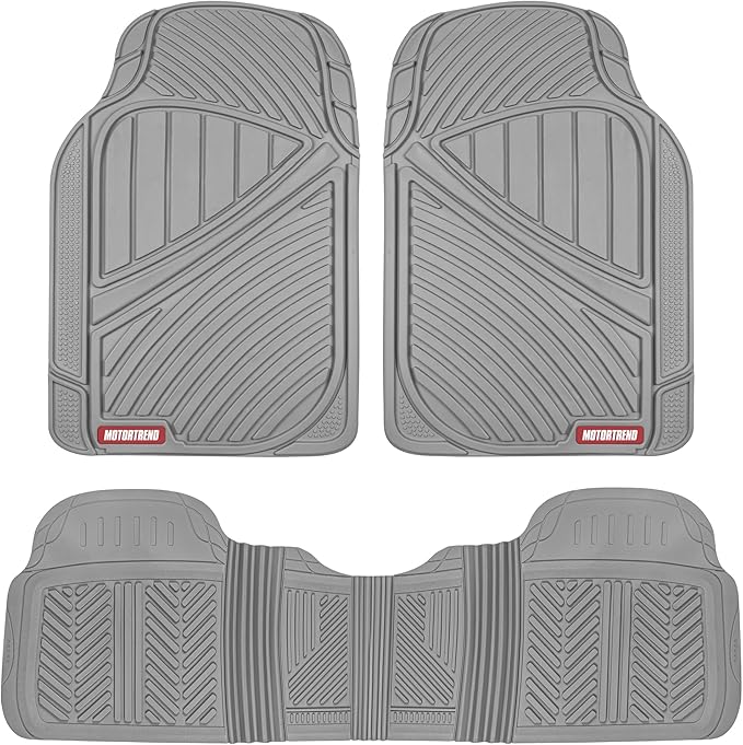 Motor Trend FlexTough Performance All Weather Rubber Car Floor Mats - 3 Piece Floor Mats Automotive Liners for Cars Truck SUV, Heavy-Duty Waterproof (Gray)