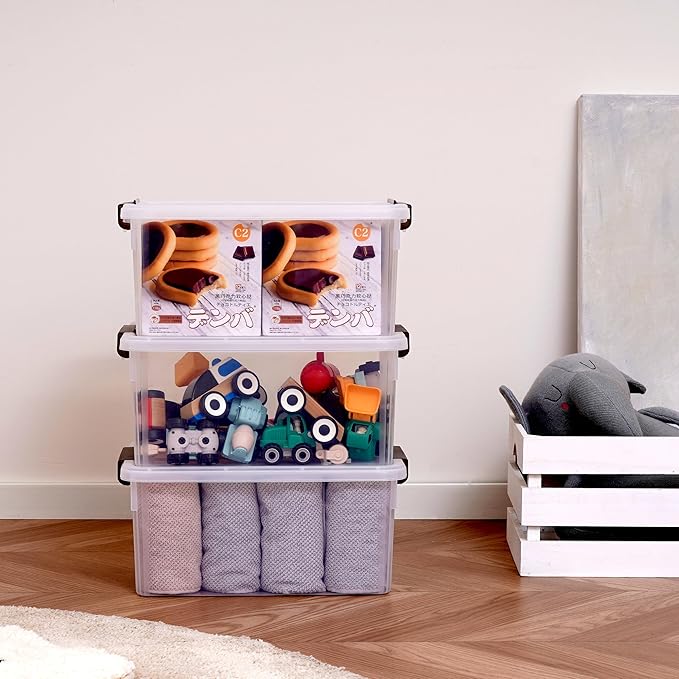 Citylife 32 QT Plastic Storage Bins with Latching Lids Stackable Storage Containers for Organizing Large Clear Storage Box fo