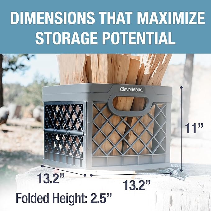 CleverMade Collapsible Milk Crate 25L (6.6 Gal) 3 Pack, 50 lb Capacity Heavy Duty Folding Crate – Stackable Storage Crates wi