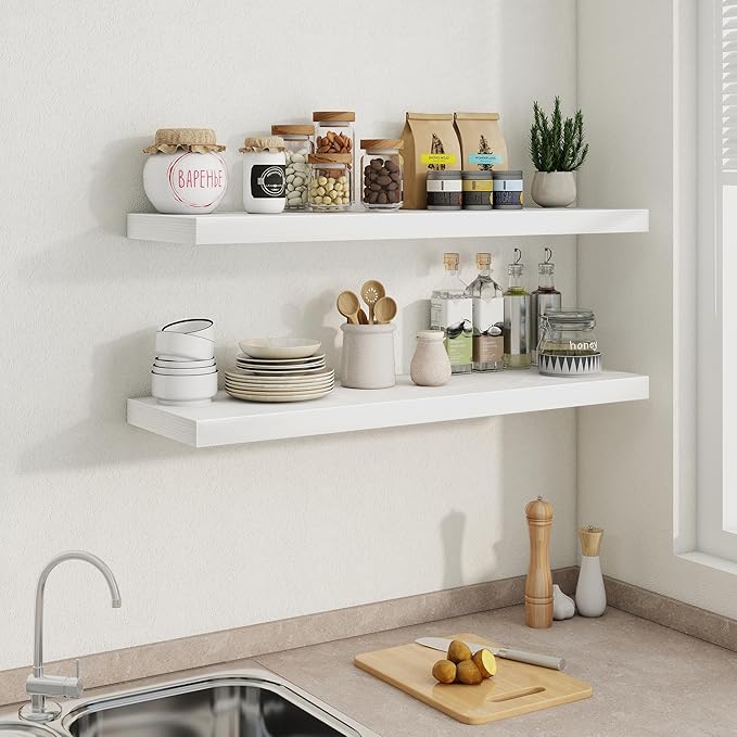 Fun Memories 40 Inch Floating Shelves in White, 9.3 Inch Deep Floating Shelf for Bathroom Living Room Kitchen, Rusitc Wall Mo