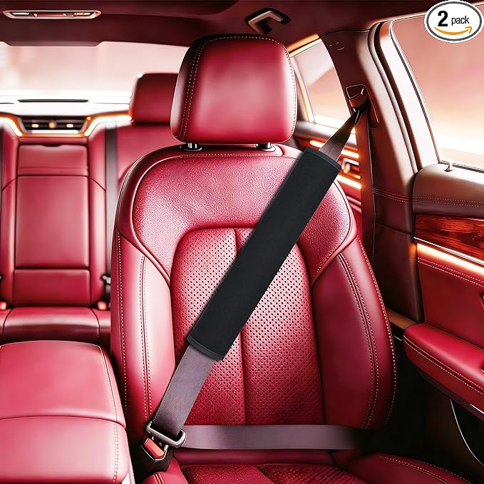 Extended Seat Belt Cover Pad, 2 Pack Soft & Comfortable Universal Seatbelt Covers for Adults and Kids, Fits Car Seat Belts, Armrest, and Backpacks (Black)
