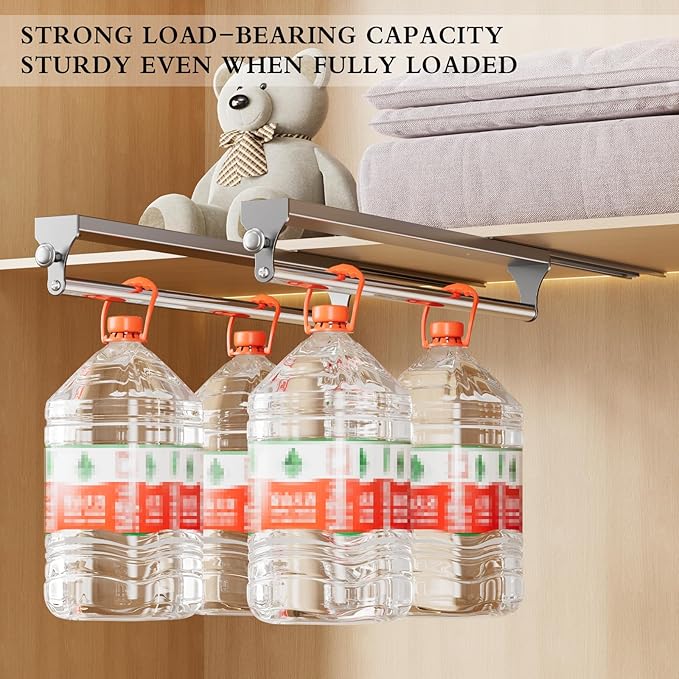 2 Pack Pull Out Closet Rod, 13.7inch Heavy Duty Pants Rack, Adjustable Clothes Hanger Rail, Space Aluminum Valet Rod, Top Mou