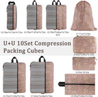 U+U 10 Set Compression Packing Cubes - Ultralight Travel Organizers with Laundry Bag, Space-Saving Suitcase Organizer, Expand