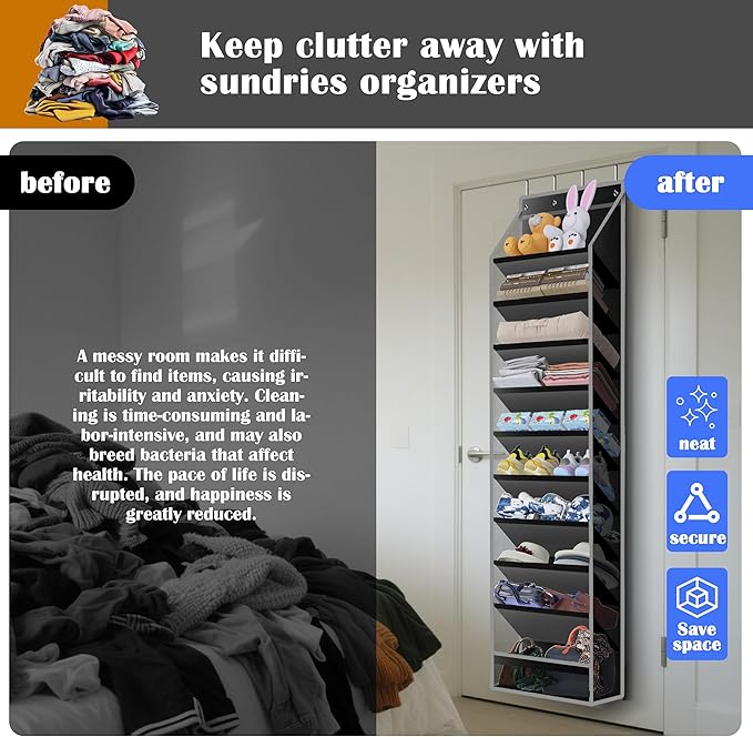 10 - Pocket Over - the - Door Hanging Shoe Organizers & Rack, Made of Sturdy 600D Oxford + Non - Woven Fabric, Space - Saving