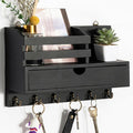 dreampossible Key and Mail Holder for Wall, Mail Organizer Wall Mount with 6 Hooks and Storage Drawer, Wooden Key Rack Hanger