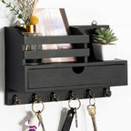 dreampossible Key and Mail Holder for Wall, Mail Organizer Wall Mount with 6 Hooks and Storage Drawer, Wooden Key Rack Hanger
