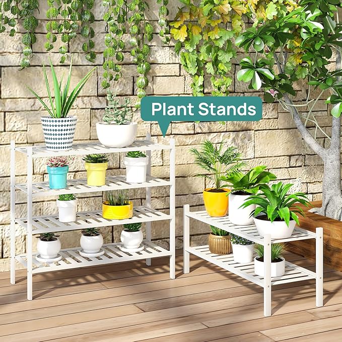 viewcare White Shoe Rack for Entryway, 2 Tier Shoe Organizer for Hallway Closet, Bamboo Wood Shoe Racks for Indoor Outdoor (W