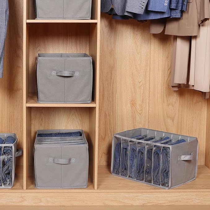 Zilink Upgraded Wardrobe Clothes Organizer with Support Board Clear Jeans Organizer for Closet with 7 Grids Divider Closet Dr