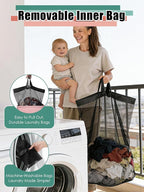 WTREE Laundry Hamper with Lid, Reinforced Sturdy Clothes Hamper with Anti-Puncture Base, Large Collapsible Laundry Basket wit