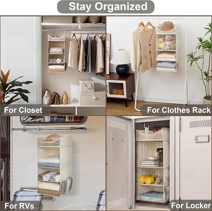 StorageWorks 3-Shelf Hanging Closet Organizer, Adjustable Hanging Closet Organizers and Storage, 12 ¾”W x 12 ¾”D x 32”H, Whit