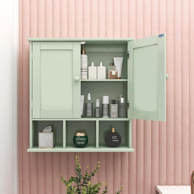 TaoHFE Green Bathroom Cabinet,Bathroom Wall Cabinet with 2 Door Adjustable Shelves,Over The Toilet Storage Cabinet,Green Bath