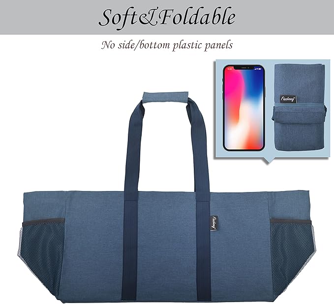 Finnhomy 42L Extra Large Utility Tote Bag, Oxford Fabric Reusable Folding Grocery Bags with Handles and Pockets, 2 Pack