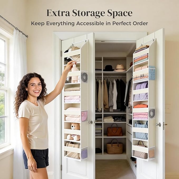 Narrow 6 Tiers Over the Door Hanging Organizer with 6 Mesh Pockets, 11.8” Wide for Narrow Cabinet Doors, French Doors in the 