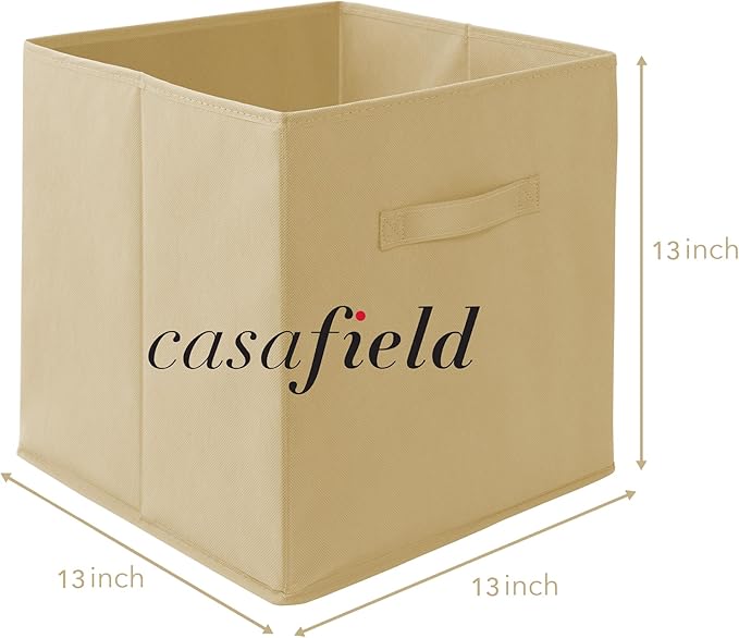 Casafield Set of 6 Collapsible Fabric Cube Storage Bins, Sandy Beige - 13" Foldable Cloth Baskets for Shelves, Cubby Organize