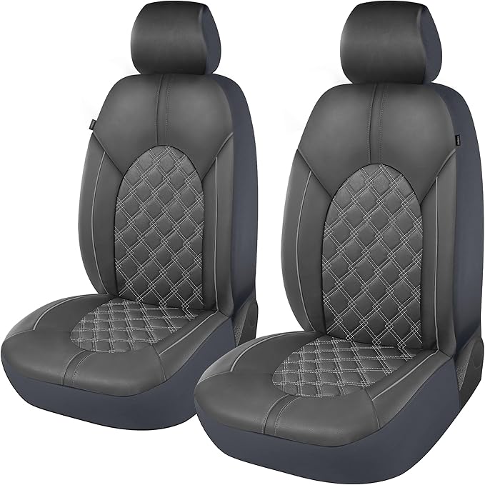 CAROMOP Luxury PU Leather Car Seat Covers Front Set - Anti-Stain Waterproof Automotive Seat Covers for Cars - Universal Car I
