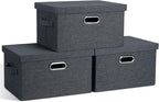 Graciadeco Medium 15" 21 Quart Collapsible Stackable Storage Bins with Lids, 3 Packs Dark Grey Foldable Fabric Closet Boxes H